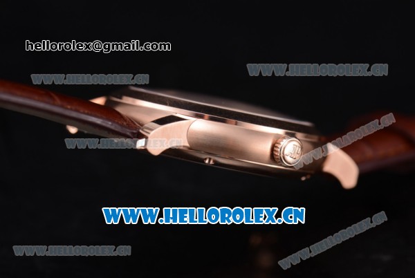 Audemars Piguet Jules Audemars Clone AP Calibre 3120 Automatic Rose Gold Case with Stick Markers Silver Dial and Brown Leather Strap - Click Image to Close